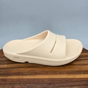 Oofos Ooahh Sandals Women's 8 Cream Slip On Comfort Sport Recovery Slides Shoes